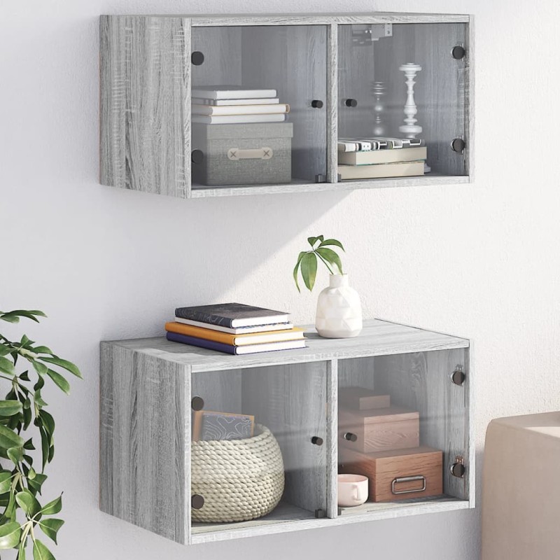 vidaXL Mueble pared puertas de vidrio 2 uds gris Sonoma 68,5x37x35 cm vidaXL Mueble pared puertas de vidrio 2 uds gris Sonoma 68,5x37x35 cm