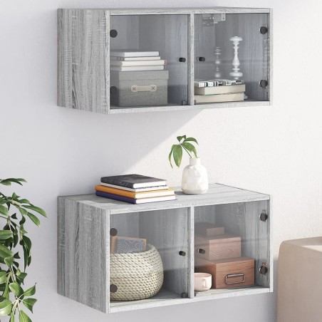 vidaXL Mueble pared puertas de vidrio 2 uds gris Sonoma 68,5x37x35 cm
