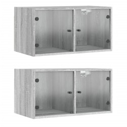 vidaXL Mueble pared puertas de vidrio 2 uds gris Sonoma 68,5x37x35 cm