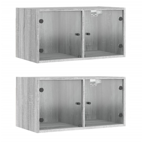 vidaXL Mueble pared puertas de vidrio 2 uds gris Sonoma 68,5x37x35 cm