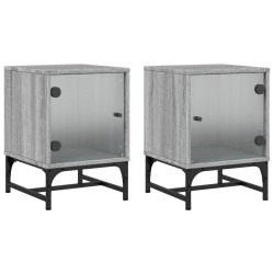 vidaXL Mesitas noche con puertas vidrio 2 uds gris Sonoma 35x37x50 cm