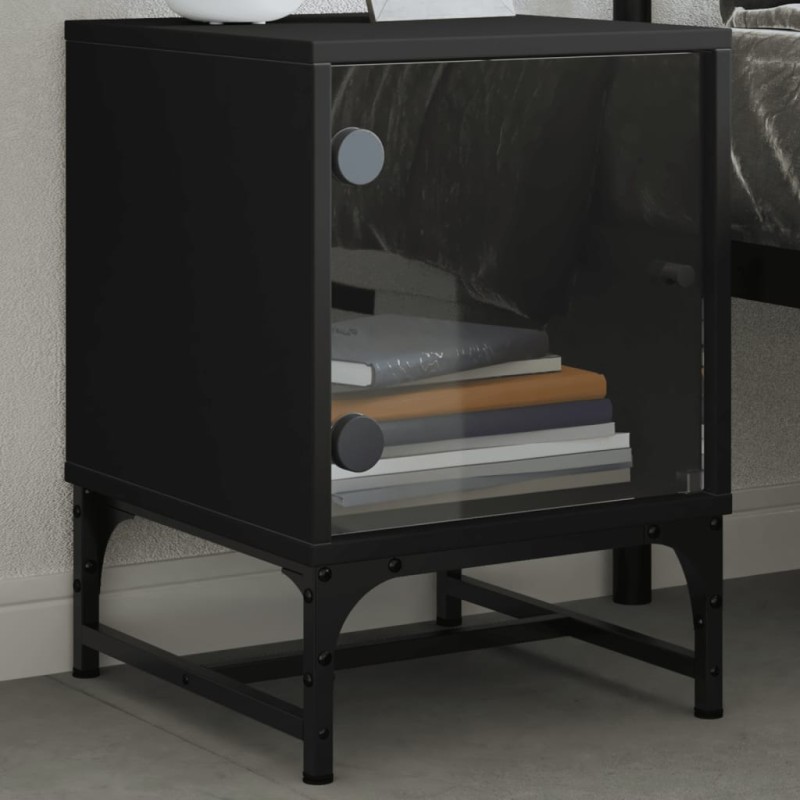 vidaXL Mesita de noche con puerta de vidrio negro 35x37x50 cm vidaXL Mesita de noche con puerta de vidrio negro 35x37x50 cm