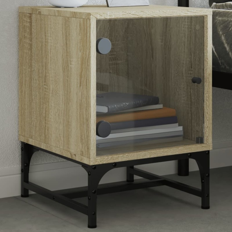 vidaXL Mesita de noche con puerta de vidrio roble Sonoma 35x37x50 cm vidaXL Mesita de noche con puerta de vidrio roble Sonoma 35x37x50 cm