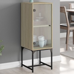 vidaXL Armario auxiliar con puerta de vidrio roble Sonoma 35x37x100 cm