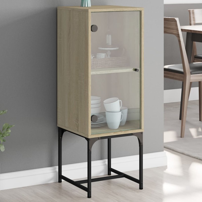 vidaXL Armario auxiliar con puerta de vidrio roble Sonoma 35x37x100 cm vidaXL Armario auxiliar con puerta de vidrio roble Sonoma 35x37x100 cm