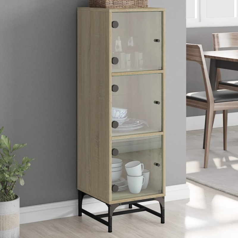 vidaXL Aparador con puertas de vidrio roble Sonoma 35x37x120 cm