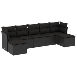 vidaXL Set de comedor de jardín 7 pzas y cojines ratán sintético negro