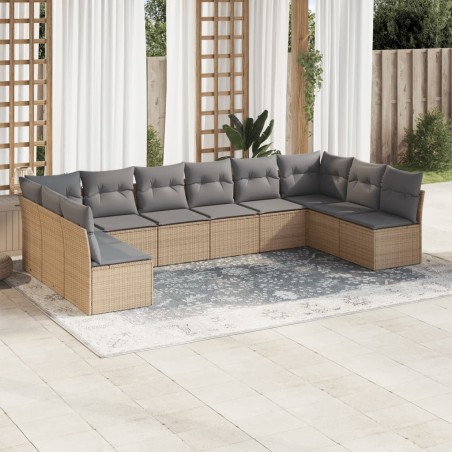 vidaXL Juego de sofás jardín con cojines beige 10 pzas ratán sintético