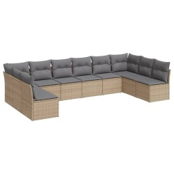 vidaXL Juego de sofás jardín con cojines beige 10 pzas ratán sintético