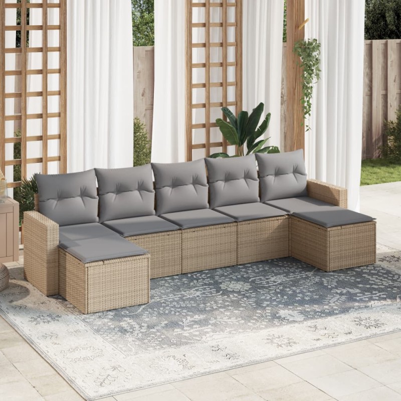 vidaXL Set sofás de jardín 7 piezas y cojines ratán sintético beige vidaXL Set sofás de jardín 7 piezas y cojines ratán sintético beige