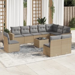 vidaXL Set de sofás de jardín 11pzas con cojines ratán sintético beige