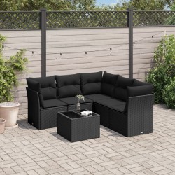 vidaXL Set de sofás de jardín 6 piezas y cojines ratán sintético negro