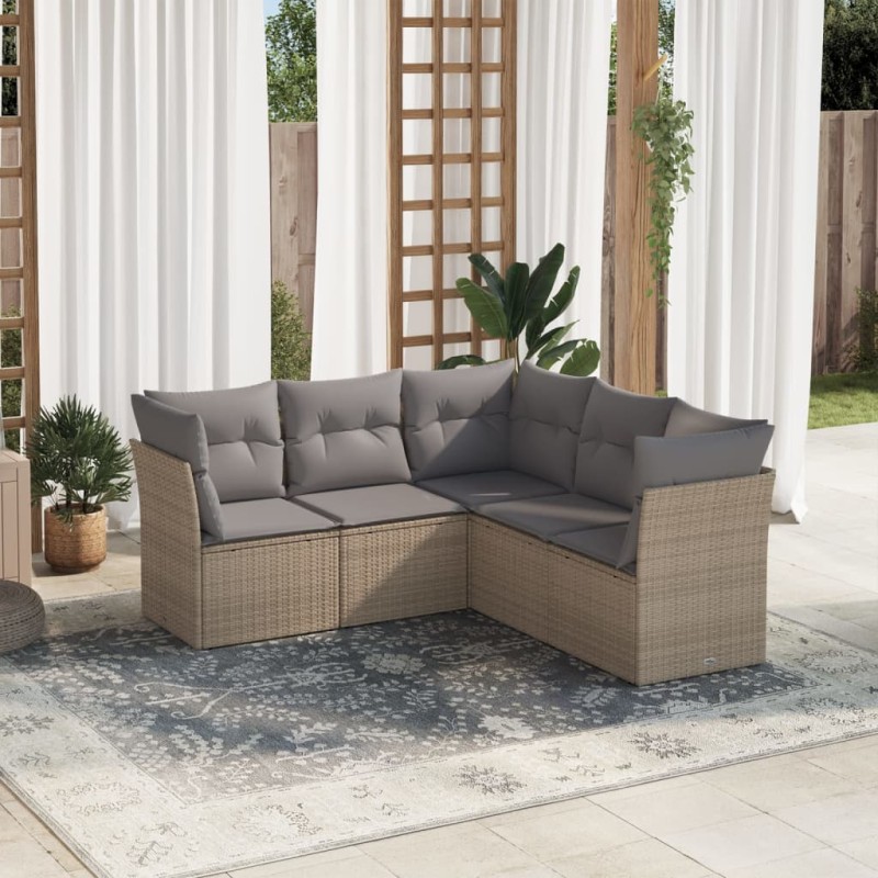 vidaXL Juego de sofás jardín con cojines 5 pzas ratán sintético beige