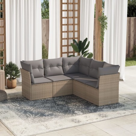 vidaXL Juego de sofás jardín con cojines 5 pzas ratán sintético beige