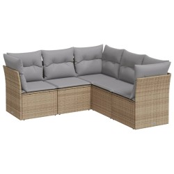 vidaXL Juego de sofás jardín con cojines 5 pzas ratán sintético beige