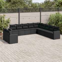 vidaXL Set de sofás de jardín 11 pzas y cojines ratán sintético negro