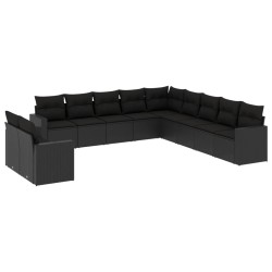 vidaXL Set de sofás de jardín 11 pzas y cojines ratán sintético negro