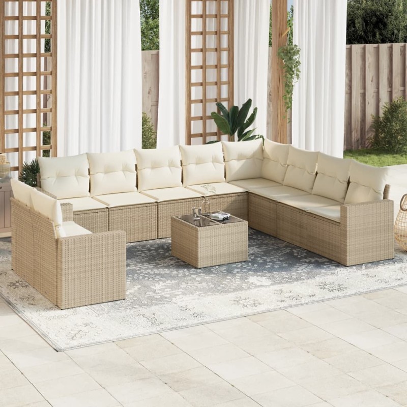 vidaXL Set de sofás de jardín 11pzas con cojines ratán sintético beige vidaXL Set de sofás de jardín 11pzas con cojines ratán sintético beige