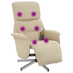 vidaXL Sillón reclinable de masaje con reposapiés tela color crema