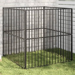 vidaXL Corralito para perros con 4 paneles acero galvanizado negro