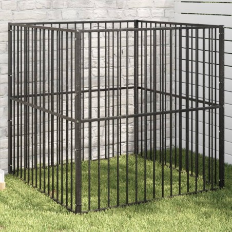 vidaXL Corralito para perros con 4 paneles acero galvanizado negro