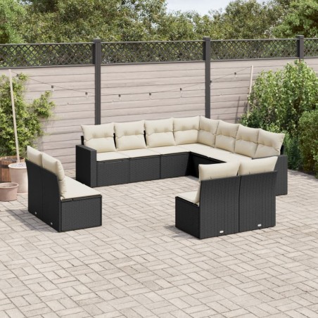 vidaXL Set de sofás de jardín 11 pzas y cojines ratán sintético negro