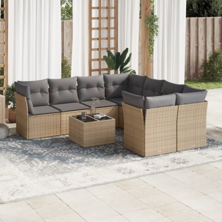 vidaXL Set de sofás de jardín 9 pzas con cojines ratán sintético beige