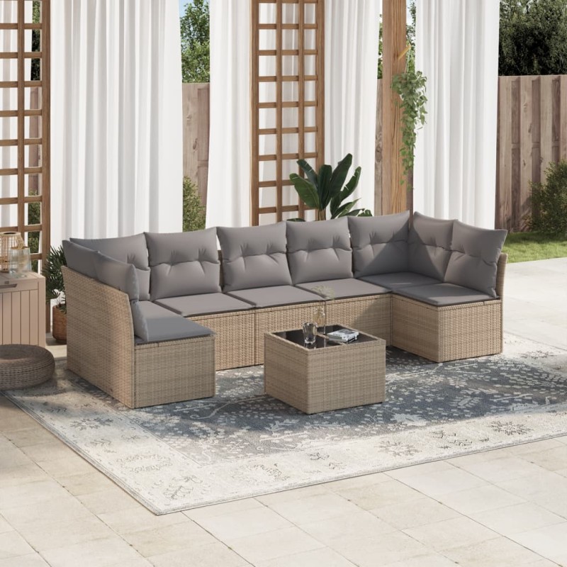 vidaXL Juego de sofás de jardín con cojines beige 8 pzas ratán PE vidaXL Juego de sofás de jardín con cojines beige 8 pzas ratán PE