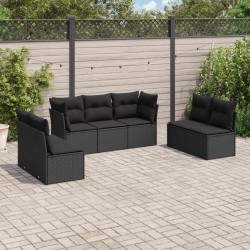 vidaXL Set de comedor de jardín 7 pzas y cojines ratán sintético negro