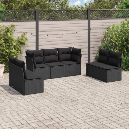 vidaXL Set de comedor de jardín 7 pzas y cojines ratán sintético negro