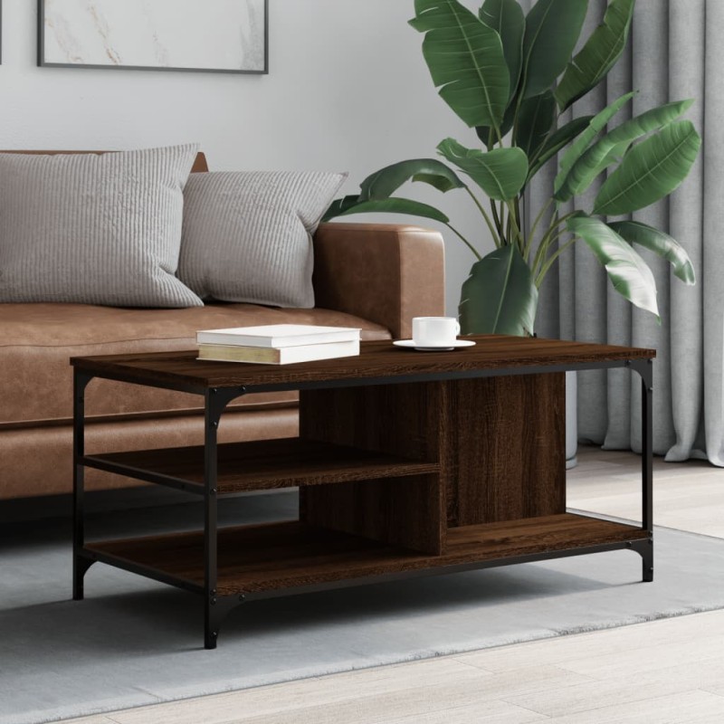 vidaXL Mesa de centro madera contrachapada roble marrón 100x50x45 cm vidaXL Mesa de centro madera contrachapada roble marrón 100x50x45 cm