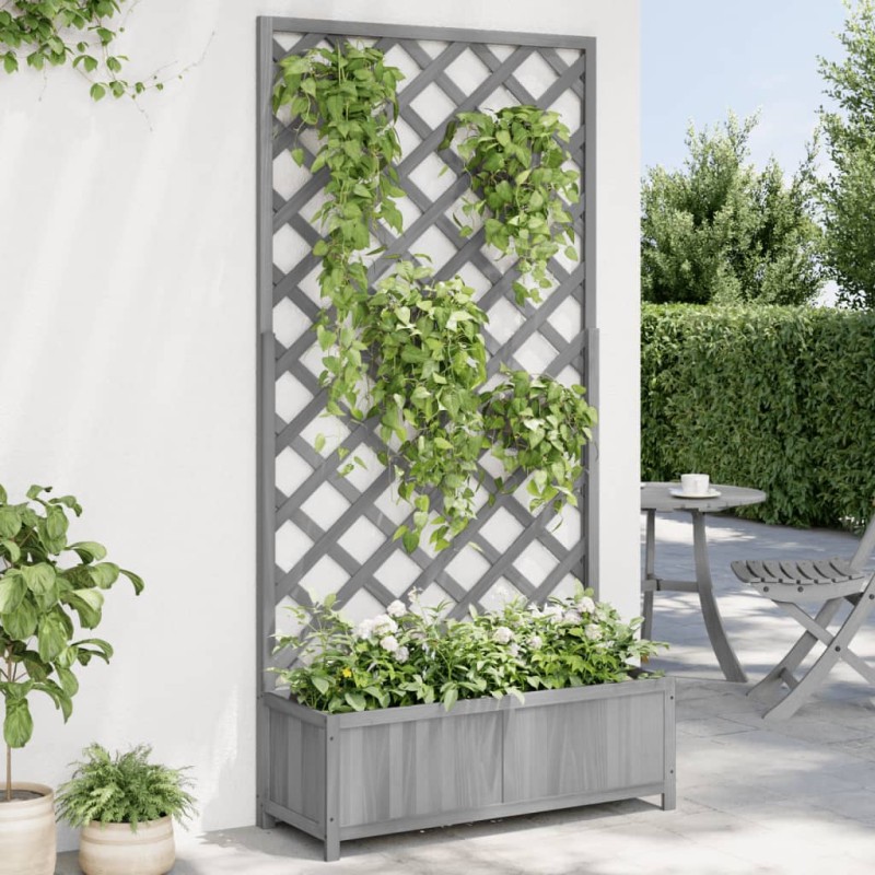 vidaXL Jardinera con enrejado madera maciza de abeto gris vidaXL Jardinera con enrejado madera maciza de abeto gris