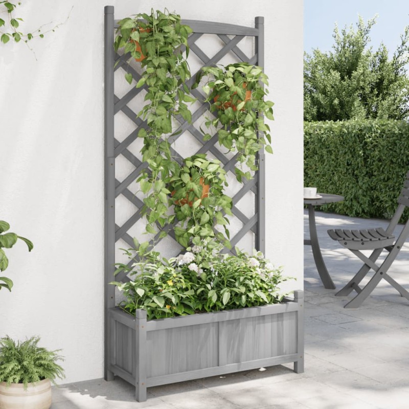 vidaXL Jardinera con enrejado madera maciza de abeto gris vidaXL Jardinera con enrejado madera maciza de abeto gris
