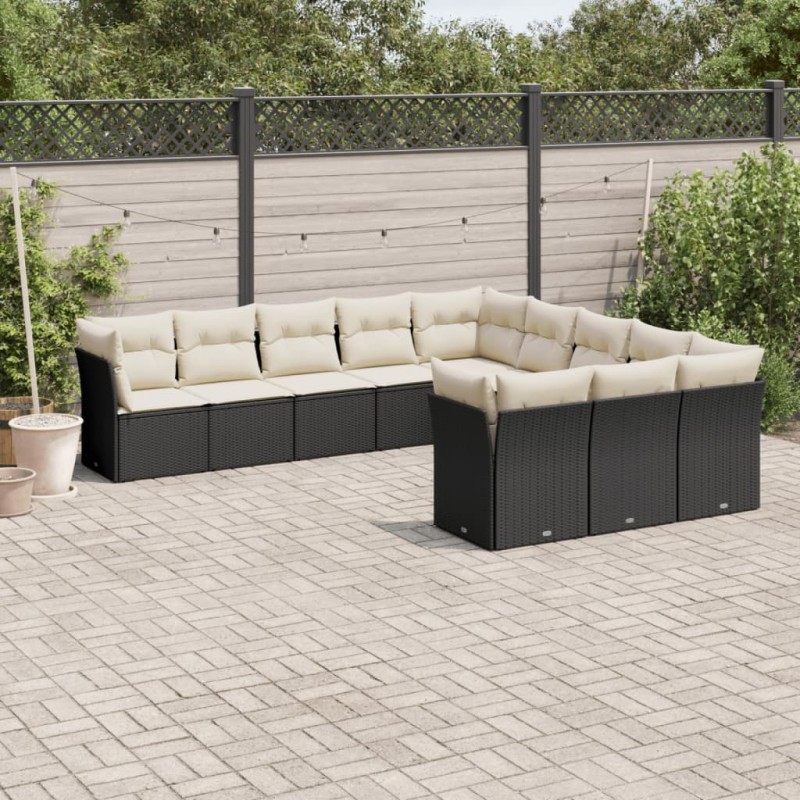 vidaXL Set de sofás de jardín 11 pzas y cojines ratán sintético negro