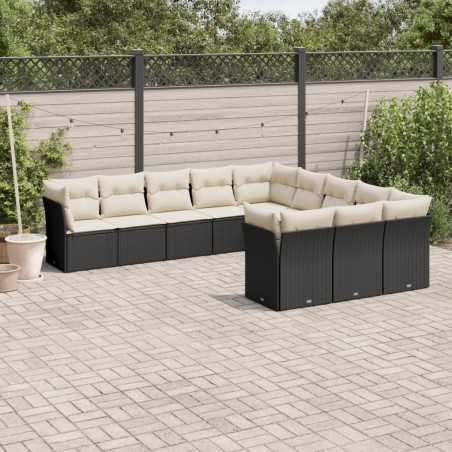 vidaXL Set de sofás de jardín 11 pzas y cojines ratán sintético negro