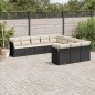 vidaXL Set de sofás de jardín 11 pzas y cojines ratán sintético negro