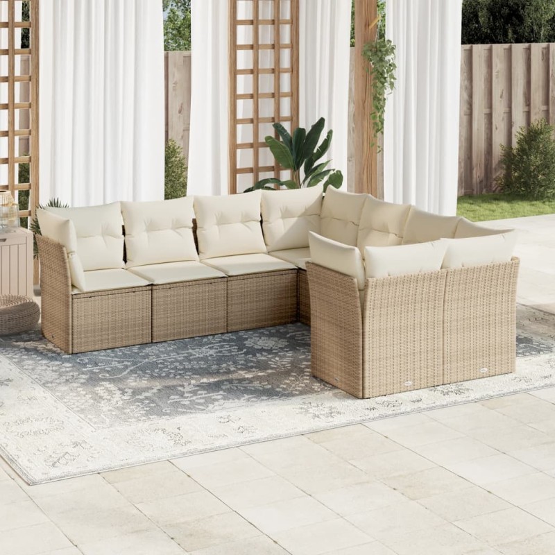 vidaXL Juego de sofás de jardín con cojines beige 8 pzas ratán PE vidaXL Juego de sofás de jardín con cojines beige 8 pzas ratán PE