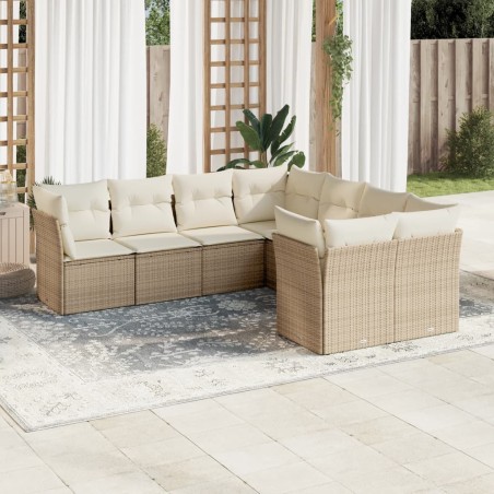 vidaXL Juego de sofás de jardín con cojines beige 8 pzas ratán PE