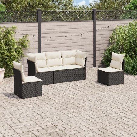 vidaXL Set de muebles de jardín 5 pzas y cojines ratán sintético negro