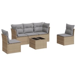 vidaXL Juego de sofás jardín con cojines 6 pzas ratán sintético beige