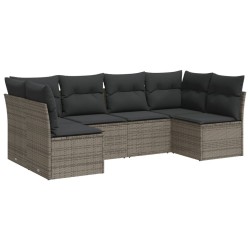 vidaXL Set de muebles de jardín 6 pzas y cojines ratán sintético gris