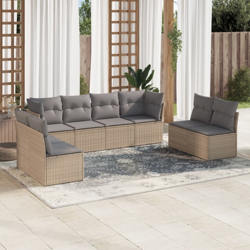 vidaXL Juego de sofás de jardín con cojines beige 8 pzas ratán PE vidaXL Juego de sofás de jardín con cojines beige 8 pzas ratán PE