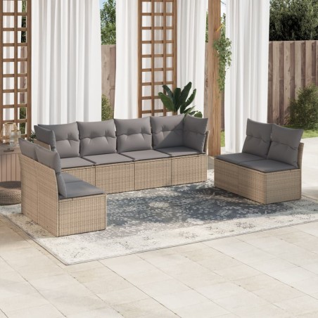 vidaXL Juego de sofás de jardín con cojines beige 8 pzas ratán PE