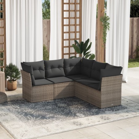 vidaXL Juego de sofás jardín con cojines 5 pzas ratán sintético gris