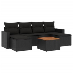 vidaXL Set de comedor de jardín 7 pzas y cojines ratán sintético negro