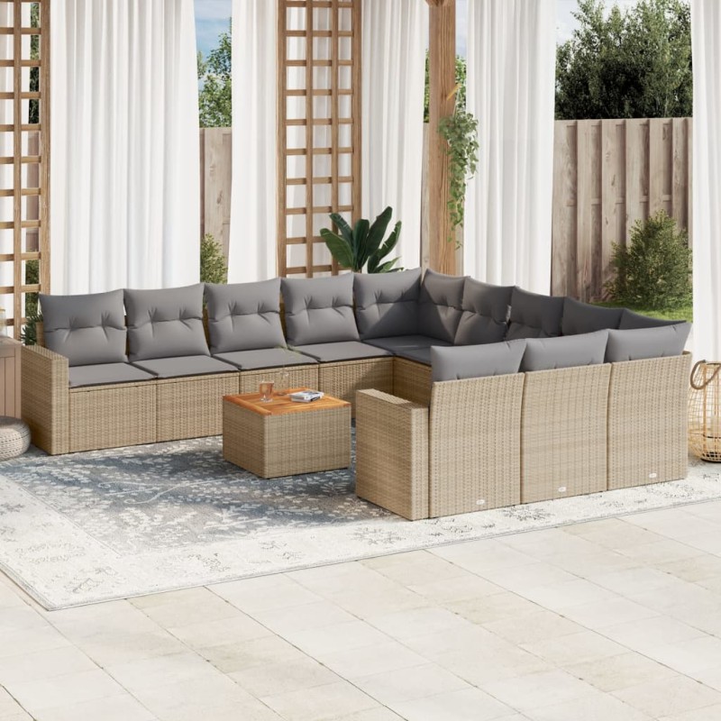 vidaXL Set de sofás de jardín 12 pzas y cojines ratán sintético marrón vidaXL Set de sofás de jardín 12 pzas y cojines ratán sintético marrón