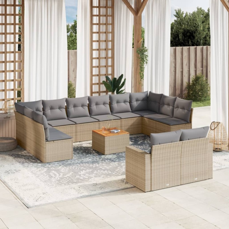 vidaXL Set sofás de jardín con cojines 13 pzas ratán sintético beige vidaXL Set sofás de jardín con cojines 13 pzas ratán sintético beige