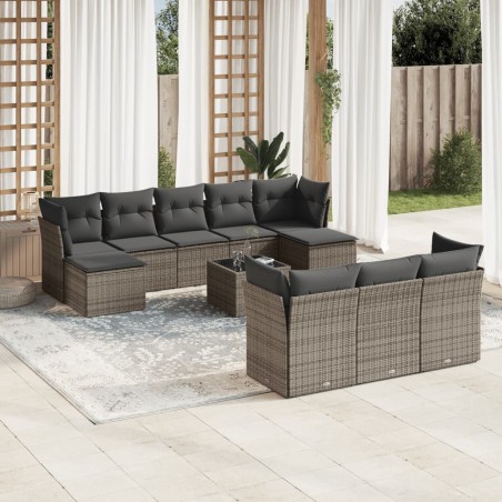 vidaXL Set de sofás de jardín 10 pzas con cojines ratán sintético gris