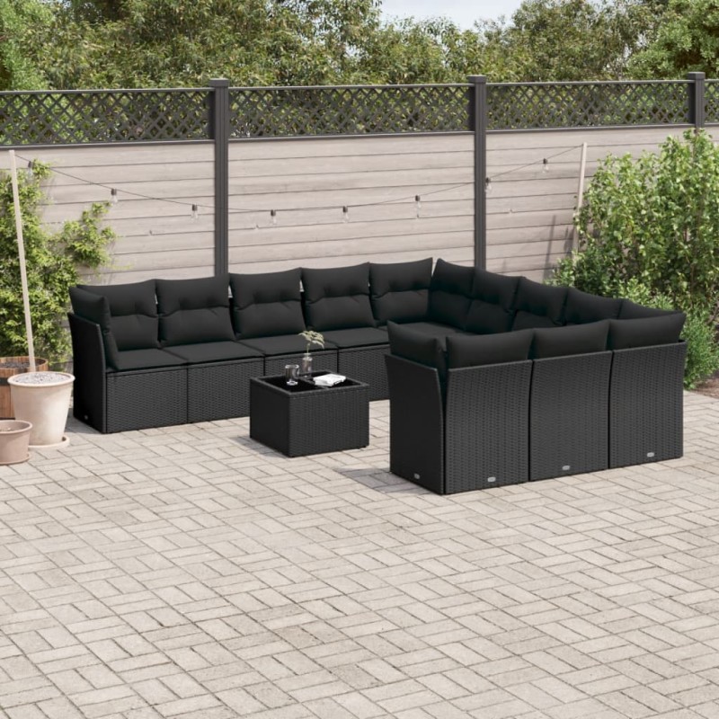 vidaXL Set de sofás de jardín 12 piezas cojines ratán sintético negro vidaXL Set de sofás de jardín 12 piezas cojines ratán sintético negro