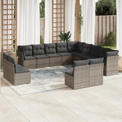 vidaXL Set de sofás de jardín 12 pzas con cojines ratán sintético gris